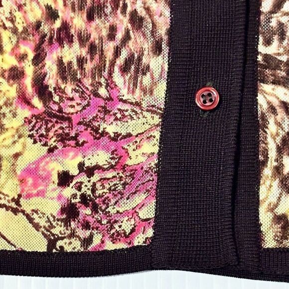 Exetera Abstract Print Mesh Shirt Cardigan Sz 1/US S Retro Y2K Twee Office-Siren - Picture 11 of 11